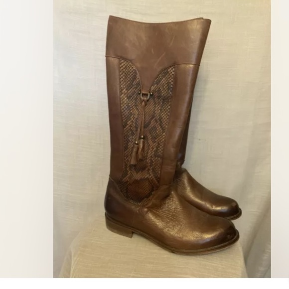 Corral Manchester Cowhide Riding Boots, Real Python Insets, Tassel, Zip, Sz 10 - Picture 3 of 9